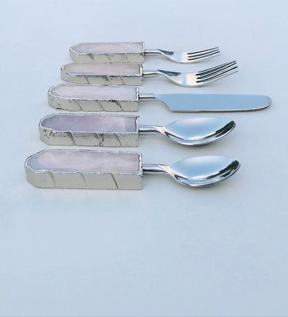 Set of 5 Pieces Rose Quartz/Agate Cutlery