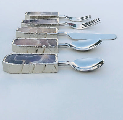 Set of 5 Pieces Amethyst Cutlery