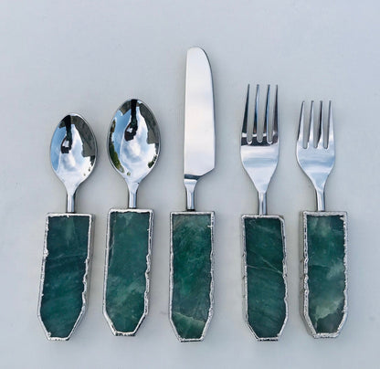 Set of 5 Pieces Green Agate Cutlery