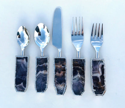 Set of 5 Pieces Amethyst Cutlery