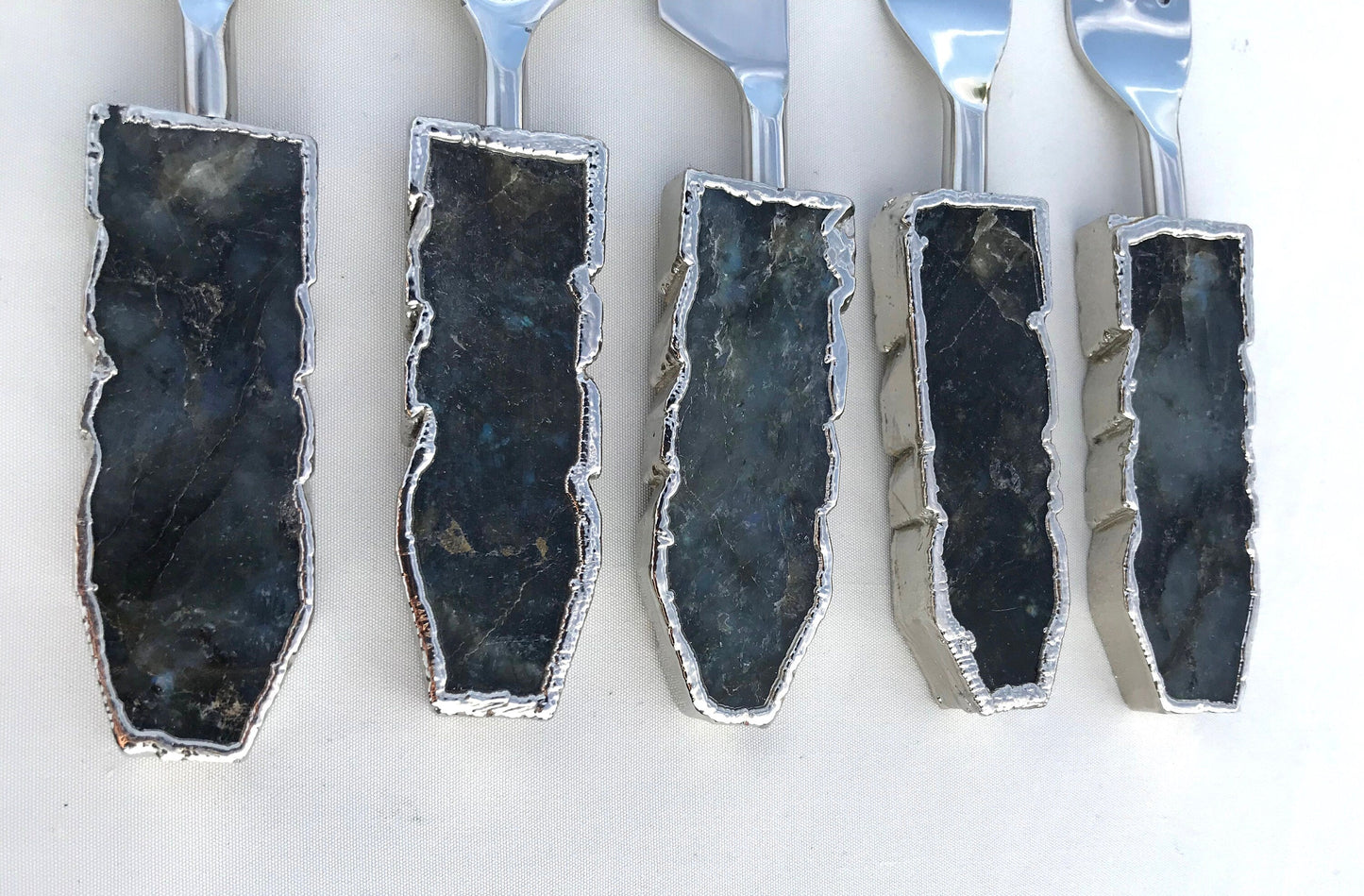 Set of 5 Pieces Labradorite Gemstone/Agate Cutlery - Forks/Spoons/Knife