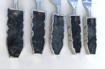 Set of 5 Pieces Labradorite Gemstone/Agate Cutlery - Forks/Spoons/Knife