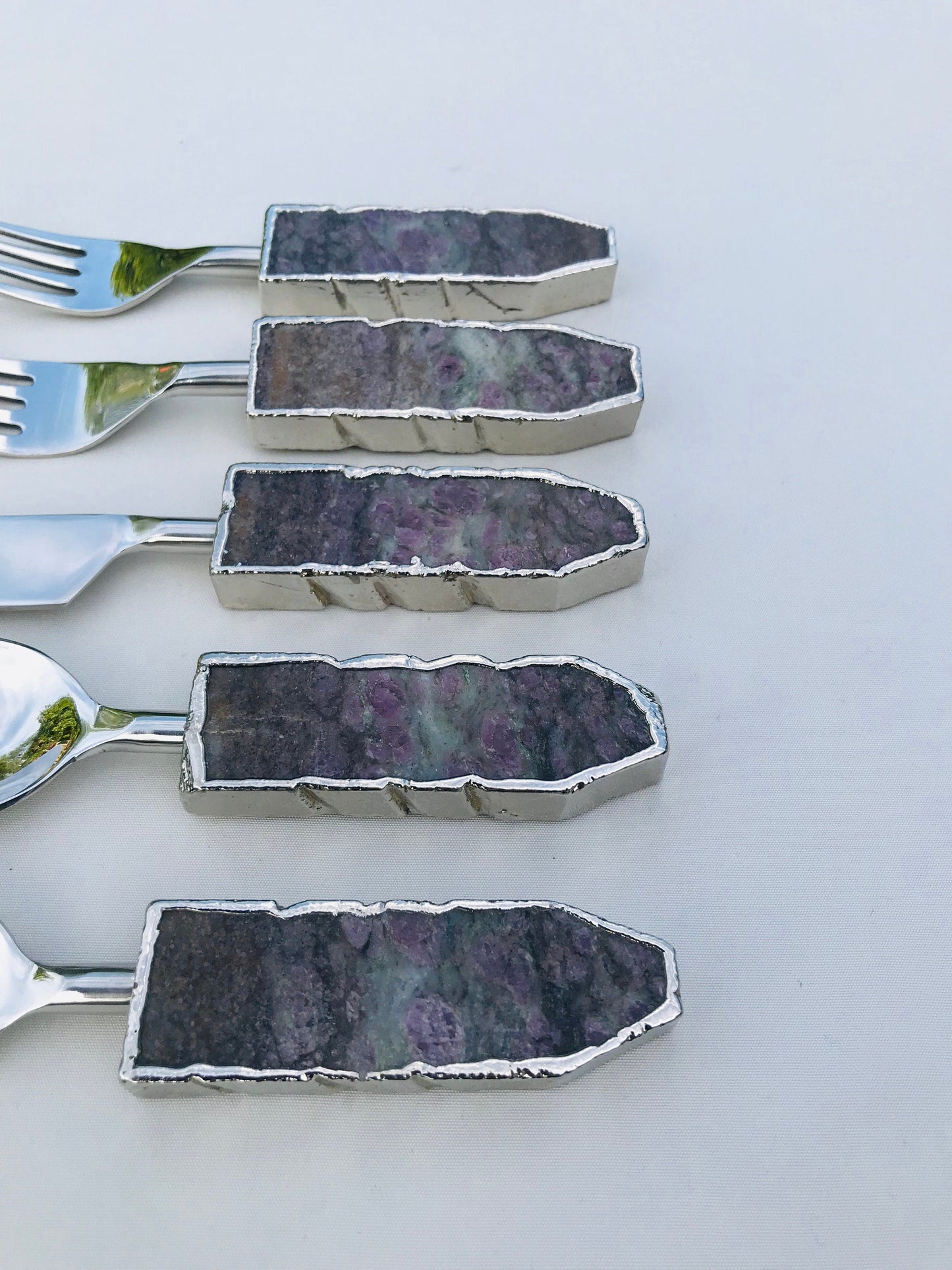 Set of 5 Pieces Lepidolite Gemstone/Agate Cutlery