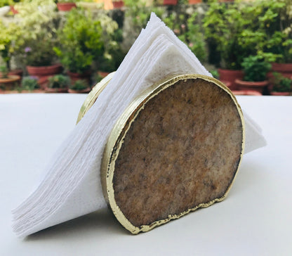 Hand Rounded  Golden Quartz Agate Napkin Holder/Natural Stone Napkin Holder/Paper Napkin Holder/Desk Napkin Holder/Picnic Holder