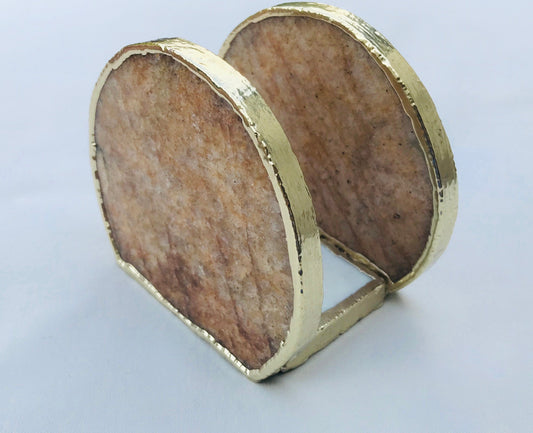 Hand Rounded  Golden Quartz Agate Napkin Holder/Natural Stone Napkin Holder/Paper Napkin Holder/Desk Napkin Holder/Picnic Holder