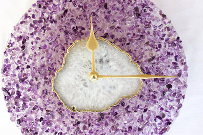 10" Diameter Large Purple Crystal White Agate Wall Clock