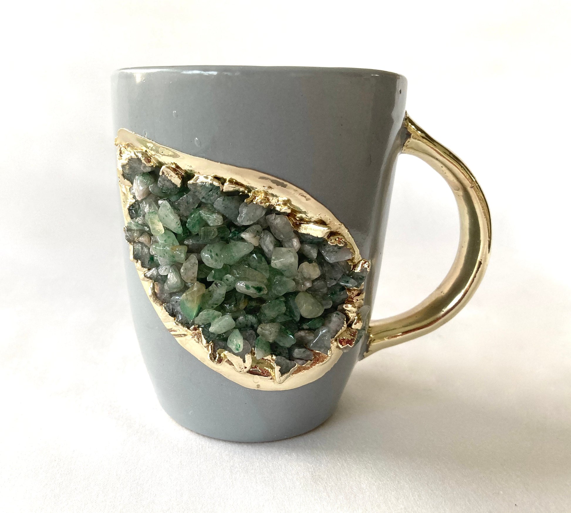 Crystal Gemstone Patch Mug | Grey & Gold | 8oz — Light Green Agate