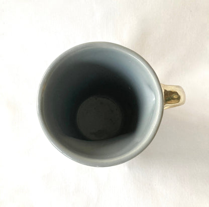 Set of 2 |Personalised Grey and Gold Ceramic Coffee/Tea Mug with Black Semi-precious Agate Crystal Gemstones| 8 Oz
