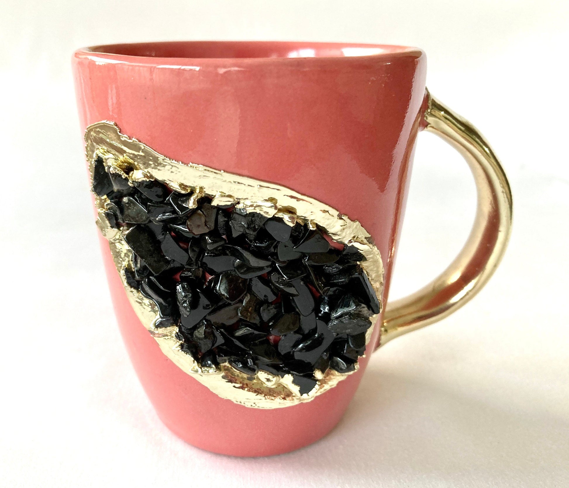 Crystal Gemstone Patch Mug | Pink & Gold | 8oz — Black Agate