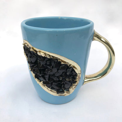 Blue & Gold Ceramic Agate Mugs (Set of 2)