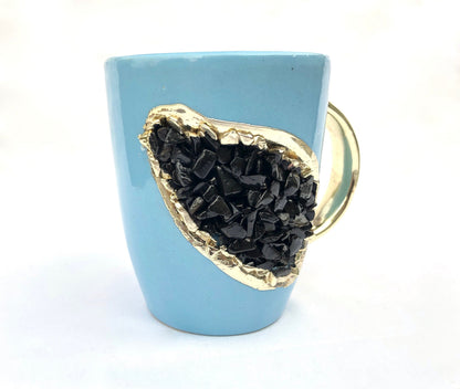 Blue & Gold Ceramic Agate Mugs (Set of 2)