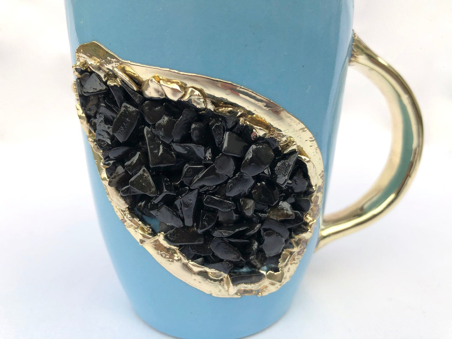 Blue & Gold Ceramic Agate Mugs (Set of 2)