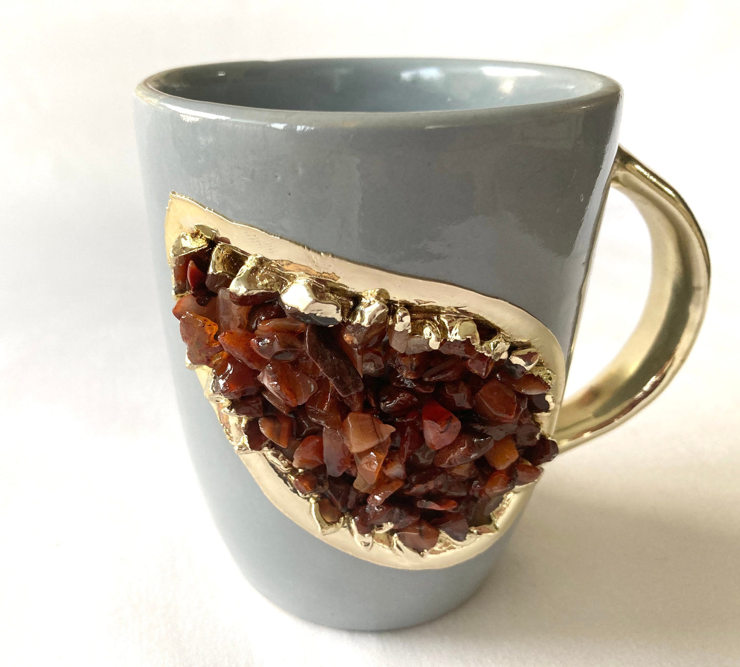 Crystal Gemstone Patch Mug | Grey & Gold | 8oz — Red Agate