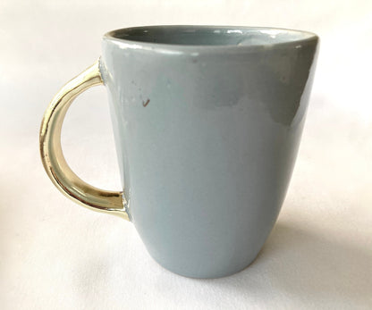 Set of 2 |Personalised Grey and Gold Ceramic Coffee/Tea Mug with Red Semi-precious Agate Crystal Gemstones| 8 Oz