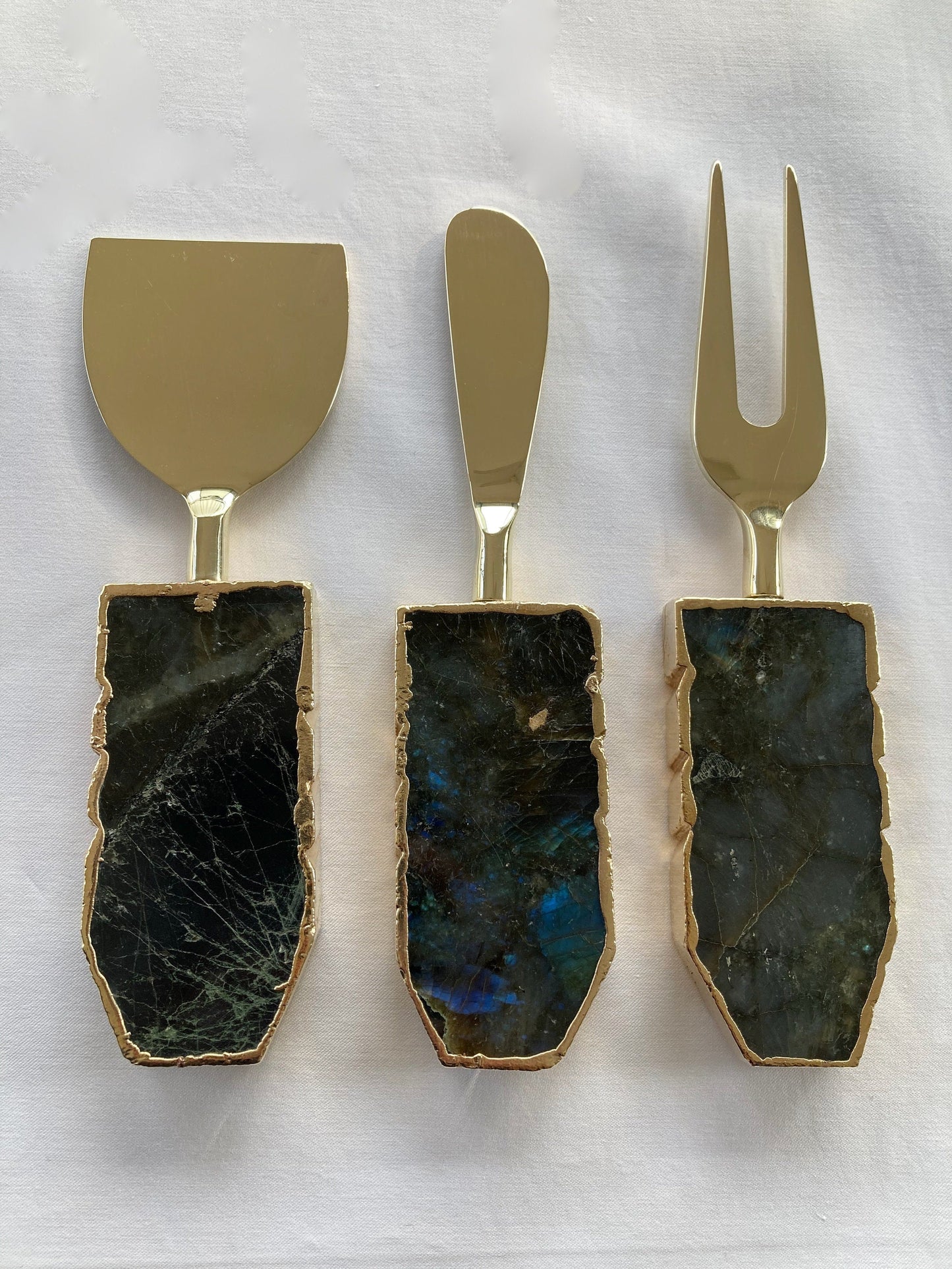Set of 3 Labradorite Gemstone Agate Cheese Knives/Spreaders