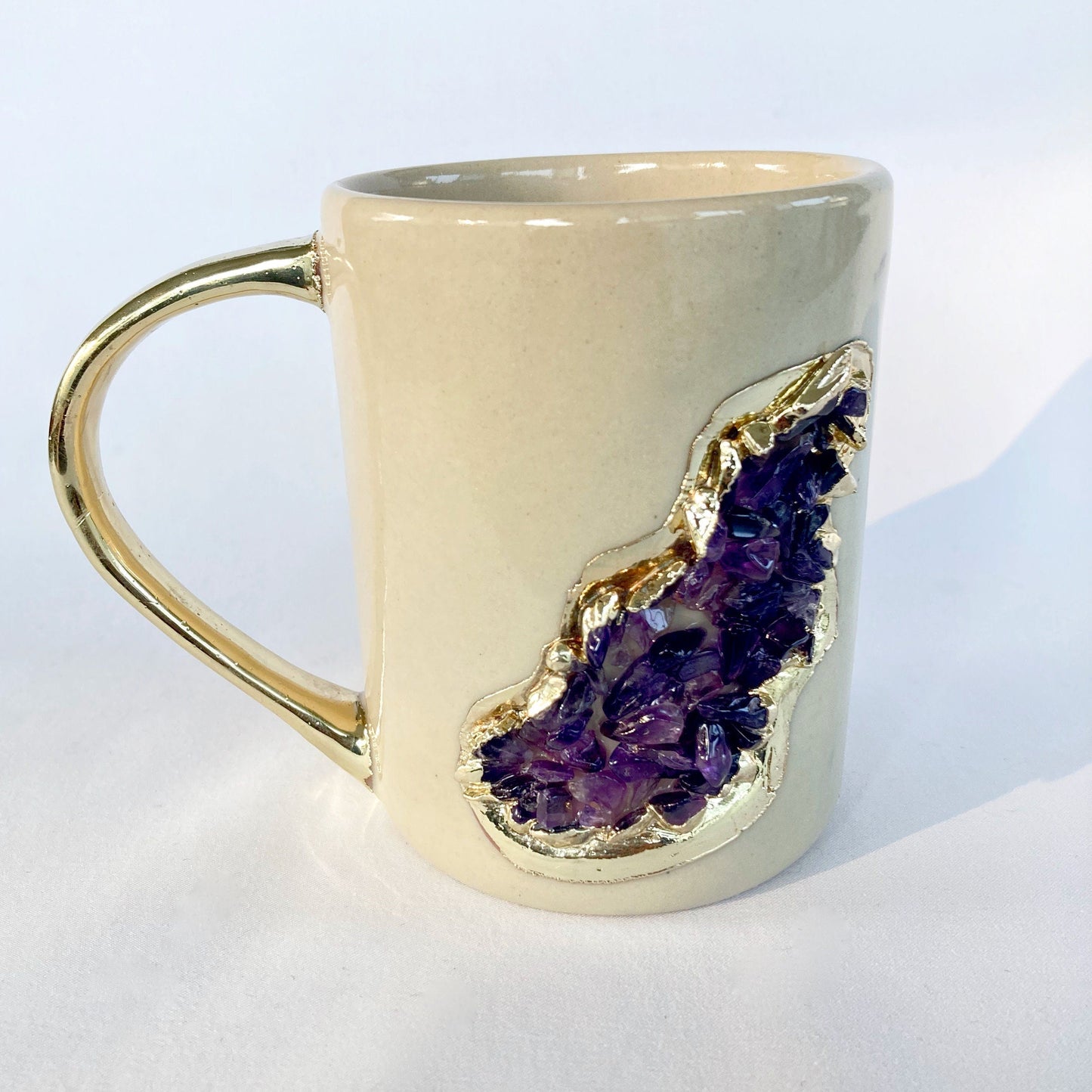 Crystal Stone Patch Mug | Cream & Gold | 12oz — Amethyst