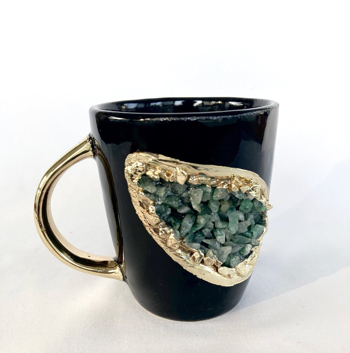 Crystal Gemstone Patch Mug | Black & Gold | 8oz — Light Green Agate
