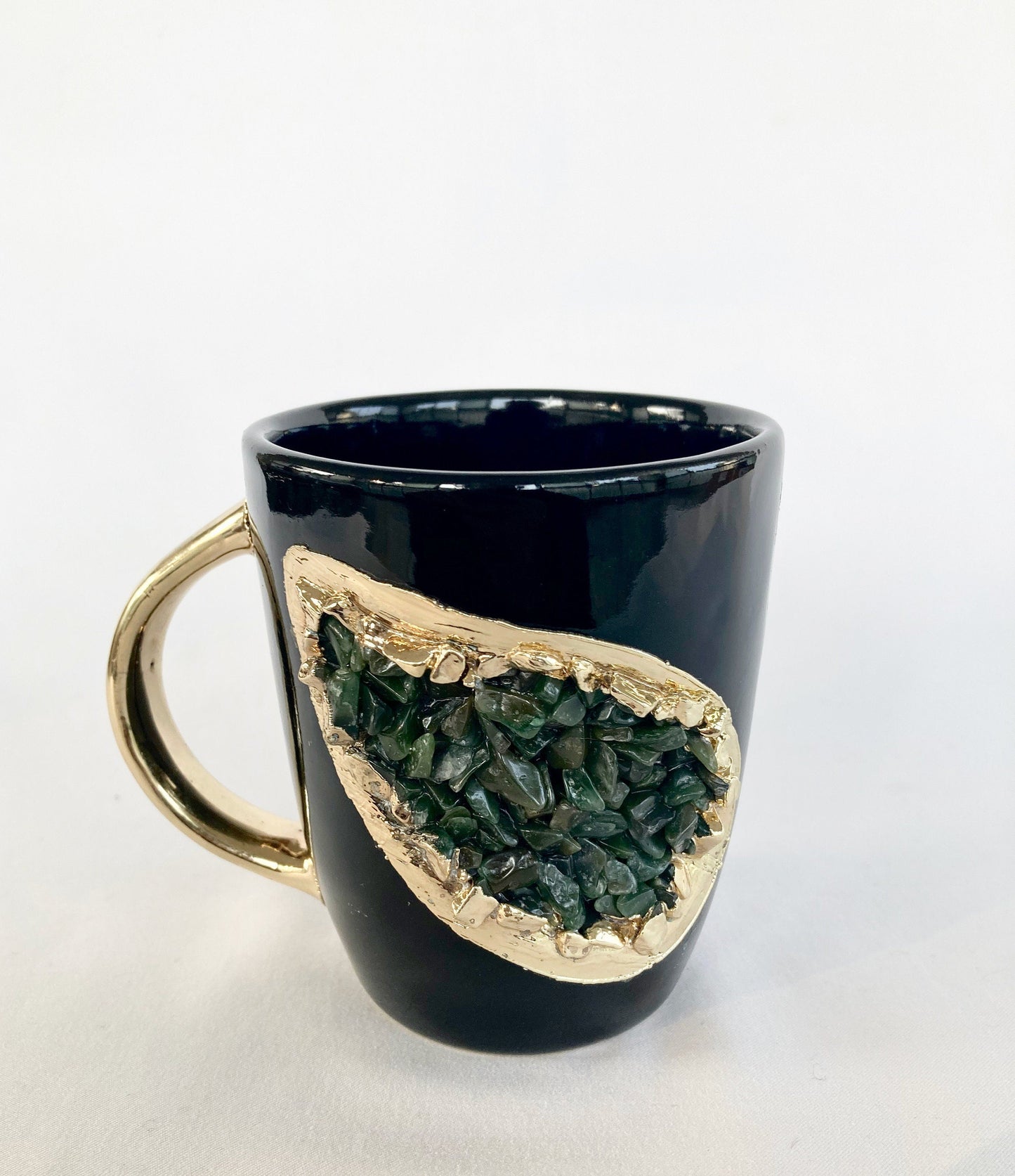 Crystal Gemstone Patch Mug | Black & Gold | 8oz — Dark Green Agate
