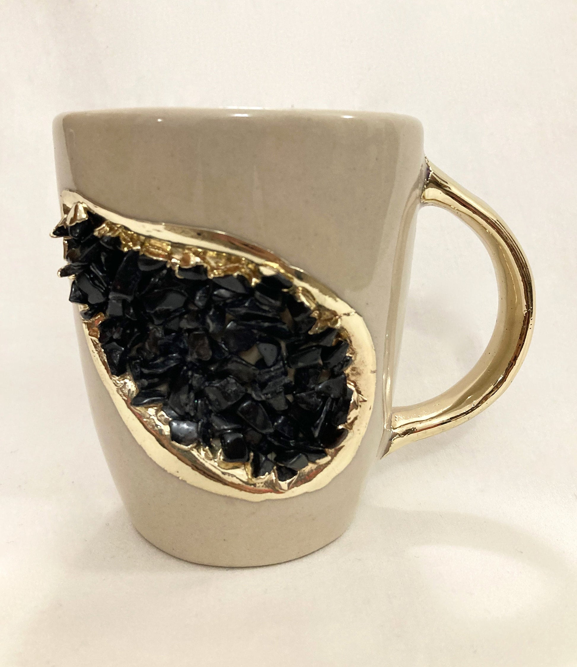 Crystal Gemstone Patch Mug | Cream & Gold | 8oz — Black Agate