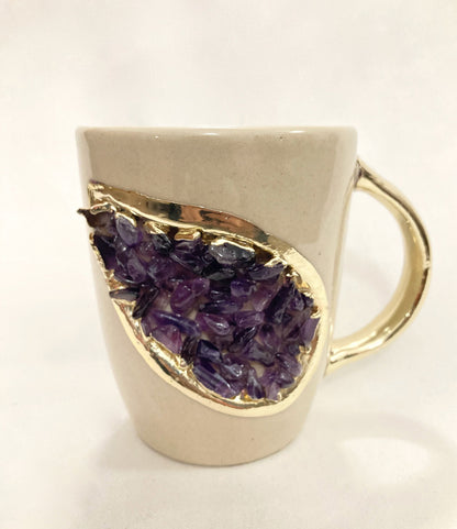 Crystal Gemstone Patch Mug | Cream & Gold | 8oz — Amethyst