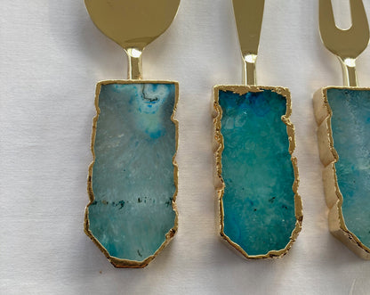 Set of 3 Aqua Agate Cheese Knives/Spreaders