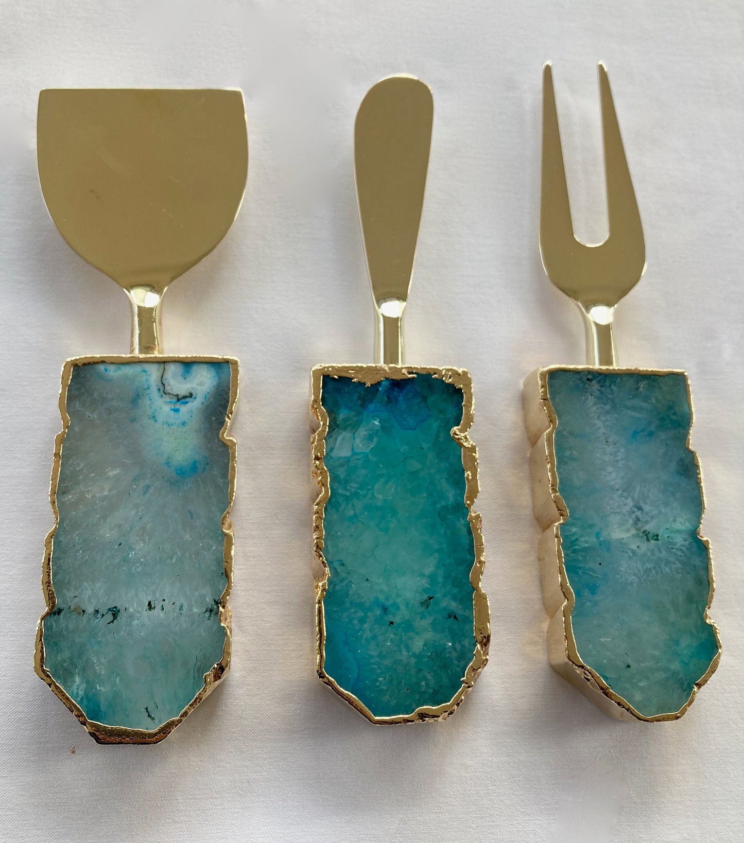 Set of 3 Aqua Agate Cheese Knives/Spreaders