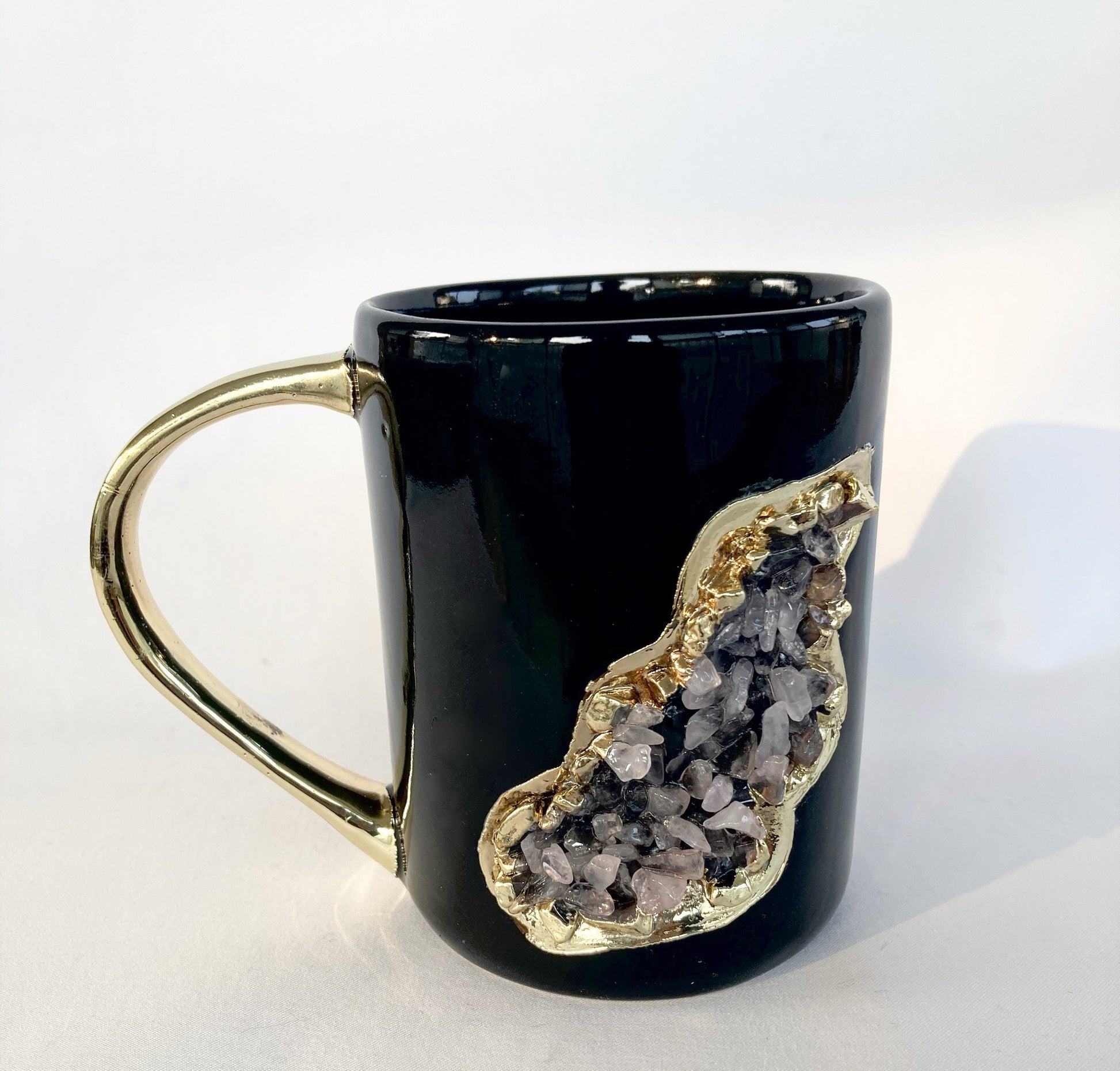 Crystal Stone Patch Mug | Black & Gold | 12oz — Rose Quartz