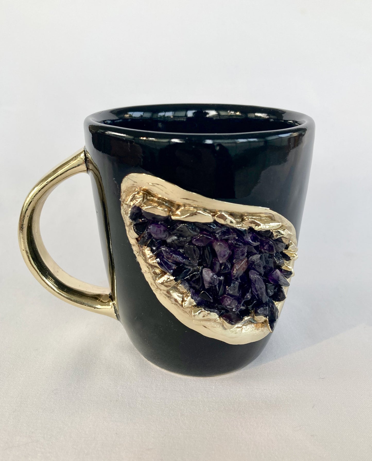 Crystal Gemstone Patch Mug | Black & Gold | 8oz — Amethyst