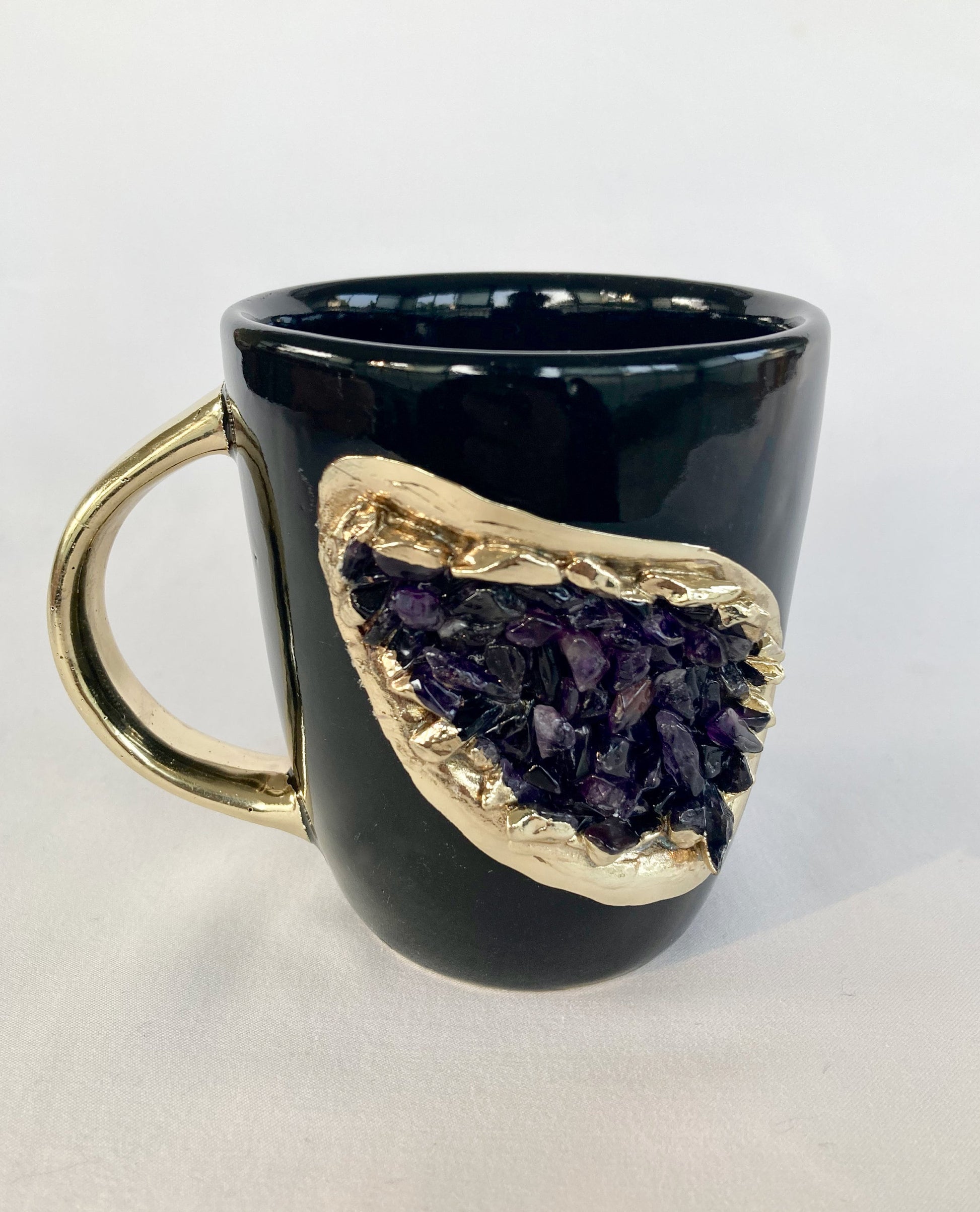 Crystal Gemstone Patch Mug | Black & Gold | 8oz — Amethyst