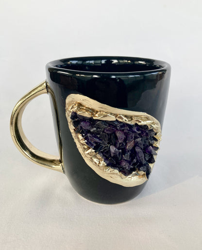 Crystal Gemstone Patch Mug | Black & Gold | 8oz — Amethyst