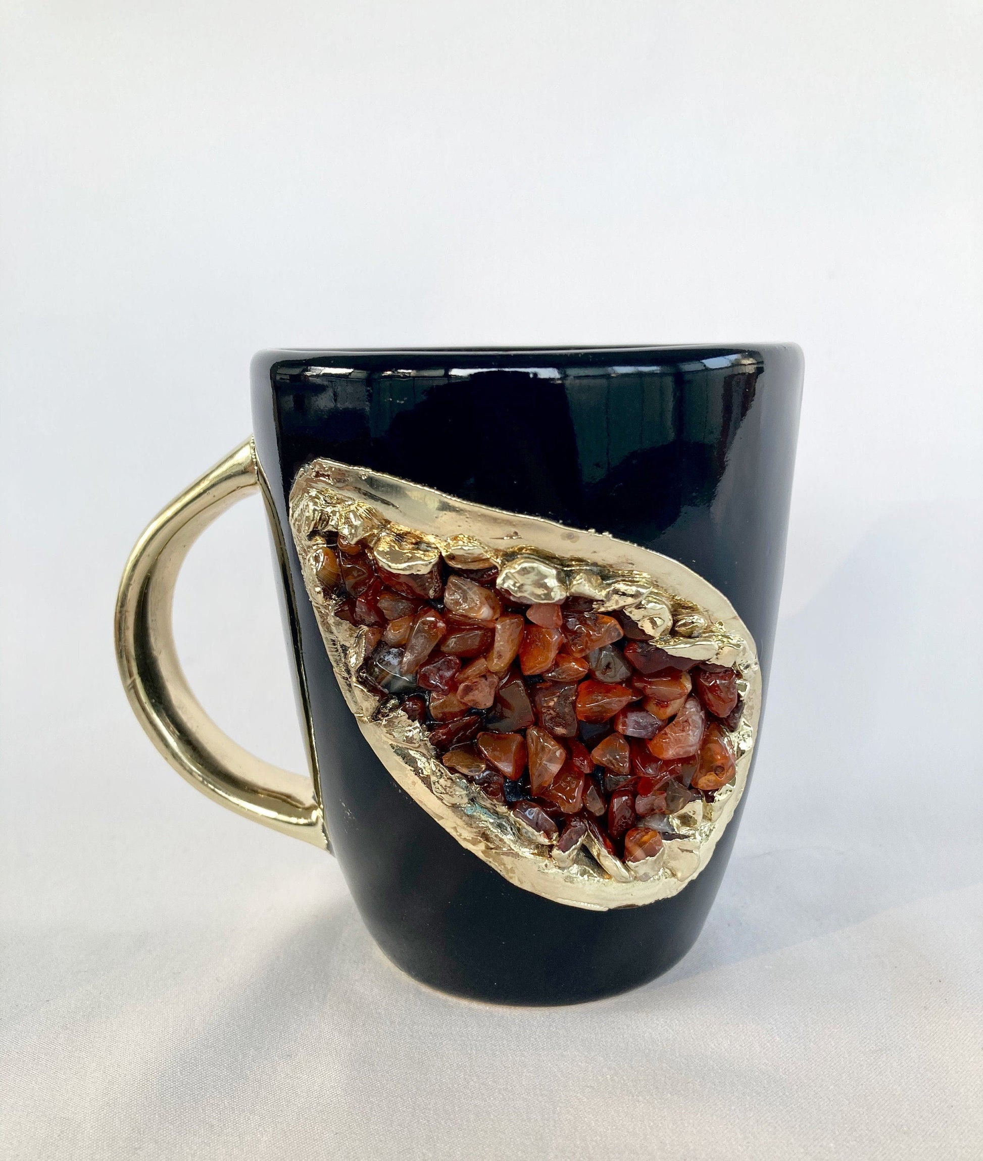 Crystal Gemstone Patch Mug | Black & Gold | 8oz — Red Agate