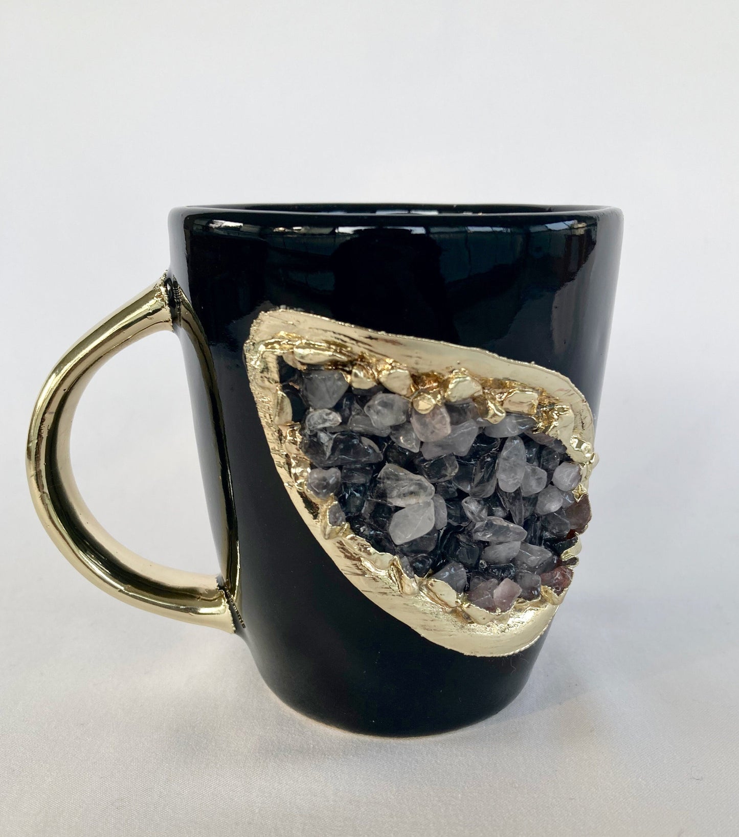 Crystal Gemstone Patch Mug | Black & Gold | 8oz — Rose Quartz