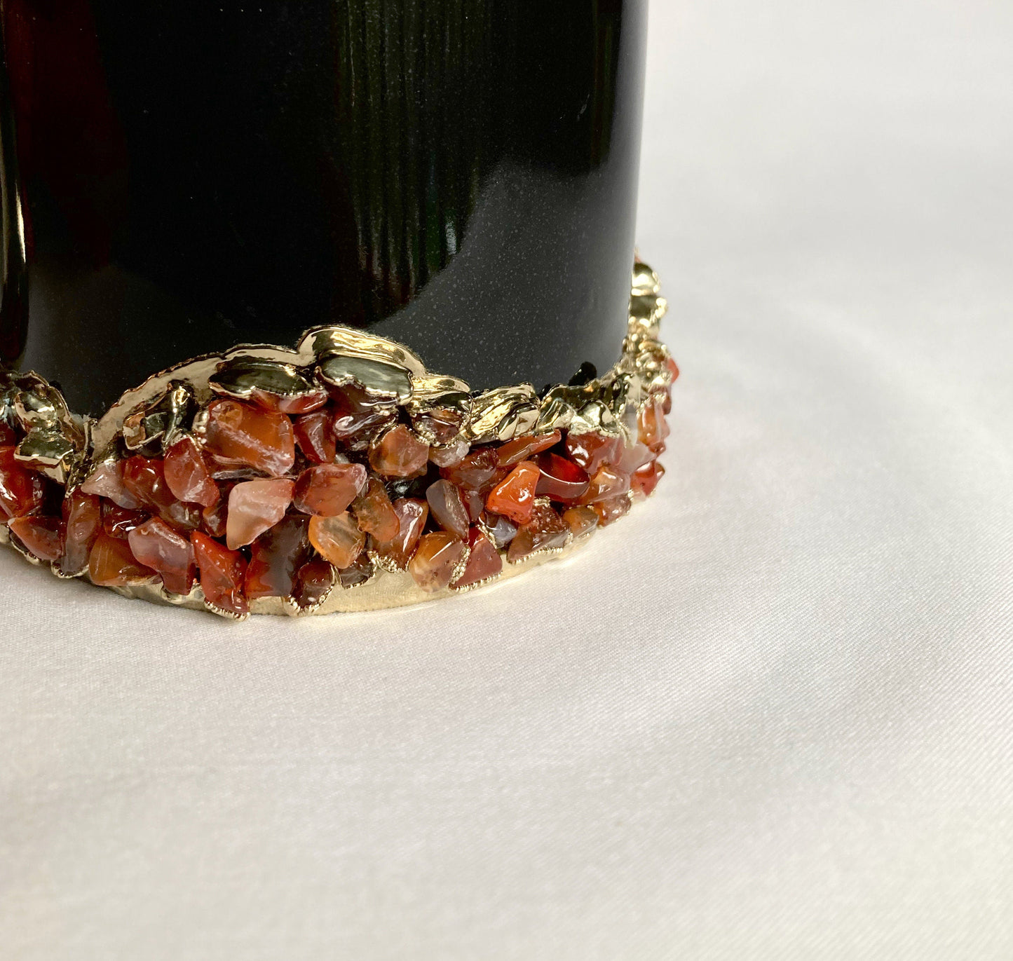Set of 2 |Personalised Black and Gold Ceramic Big Coffee/Tea/Juice/Beverage Mug with Red Semi-precious Agate Crystal Gemstones | 13 oz/385ml