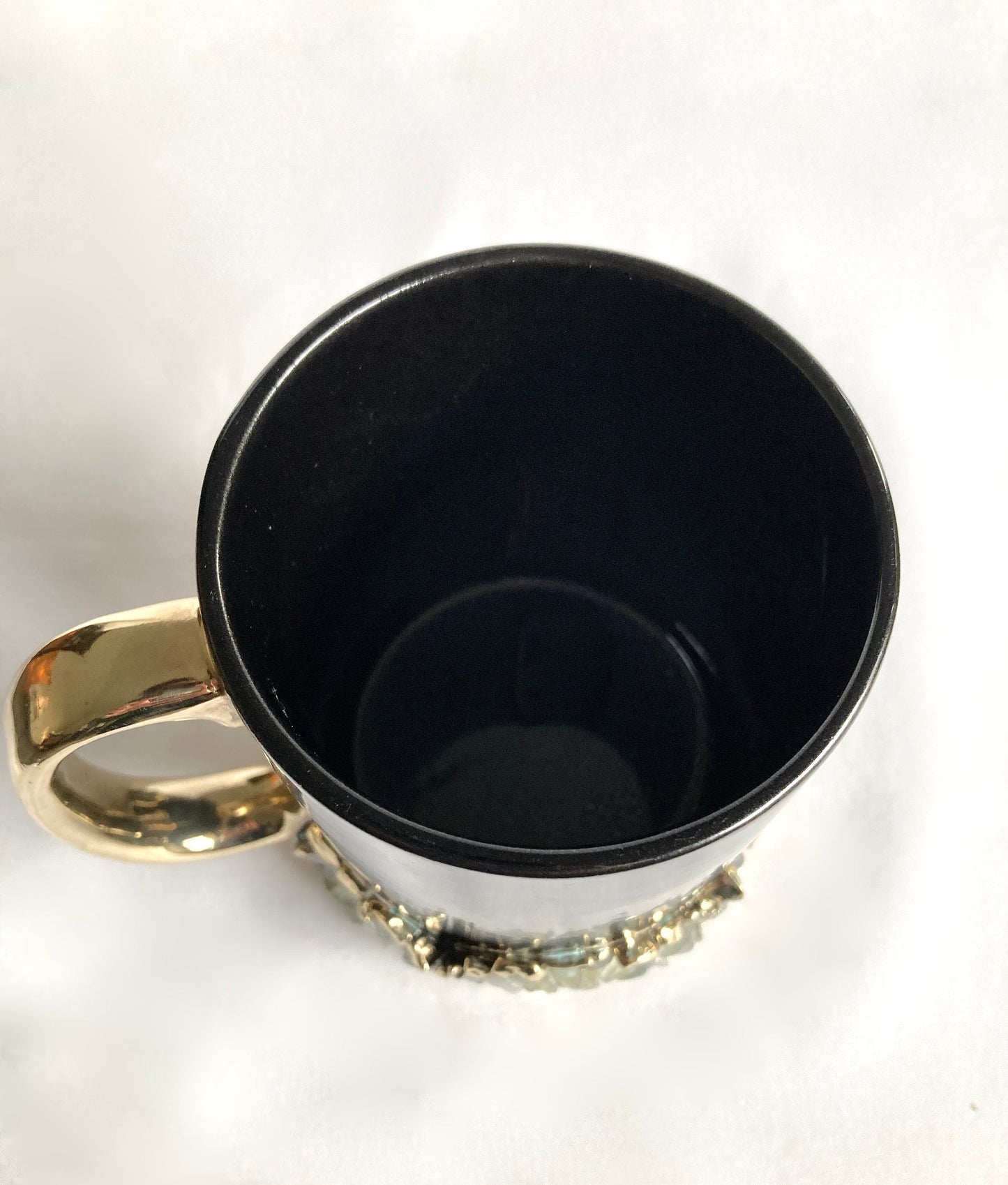 Set of 2 |Personalised Black and Gold Ceramic Big Coffee/Tea/Juice/Beverage Mug with Light Green Semi-precious Agate Crystal | 13 oz/385ml