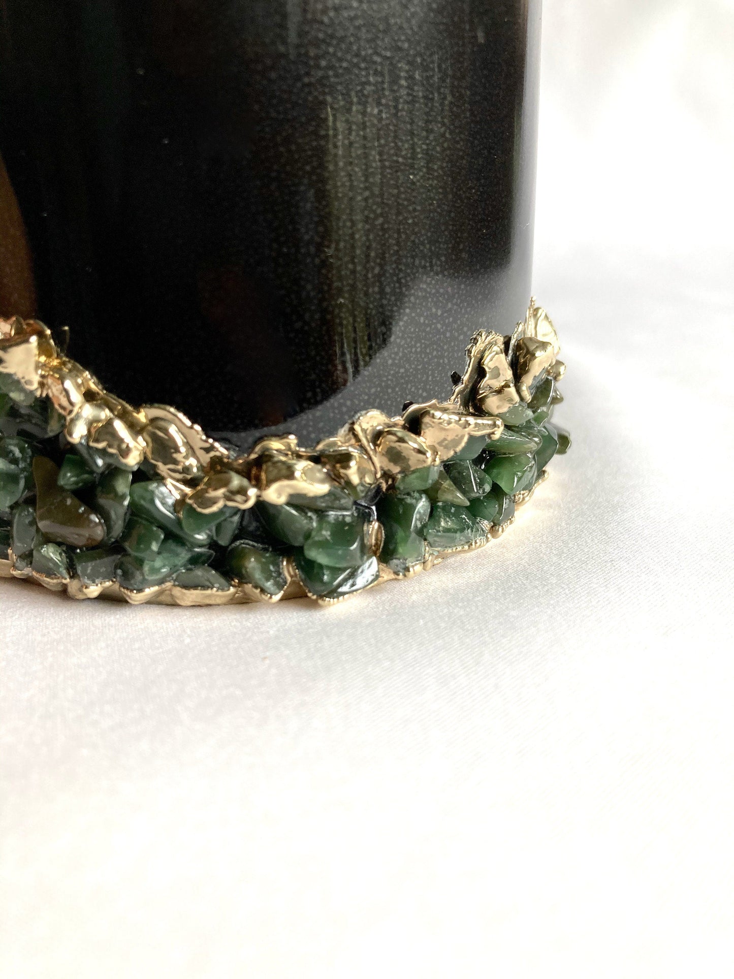 Set of 2 |Personalised Black and Gold Ceramic Big Coffee/Tea/Juice/Beverage Mug with Dark Green Semi-precious Agate Crystal | 13 oz/385ml