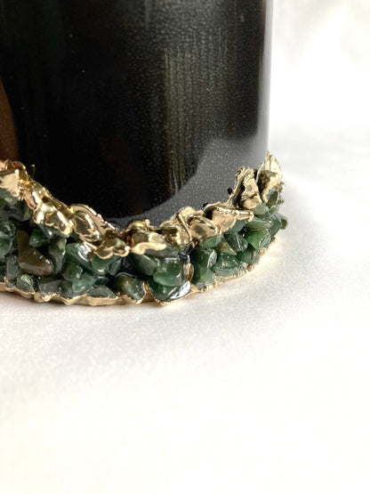 Set of 2 |Personalised Black and Gold Ceramic Big Coffee/Tea/Juice/Beverage Mug with Dark Green Semi-precious Agate Crystal | 13 oz/385ml