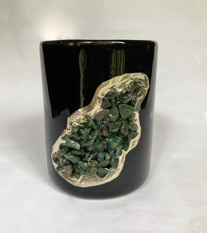 Black Ceramic Cylindrical Vase with Crystal Inlay