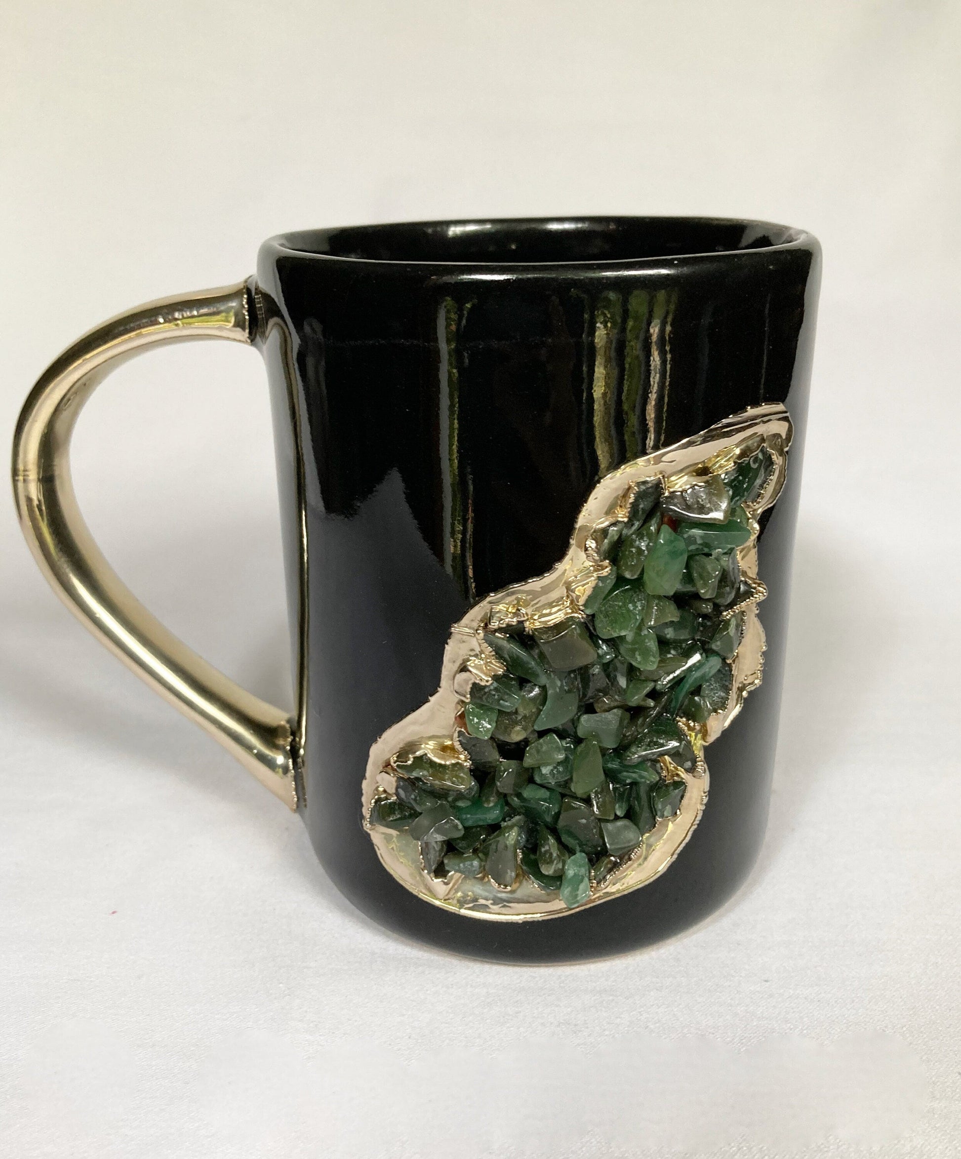 Crystal Stone Patch Mug | Black & Gold | 12oz — Dark Green Agate