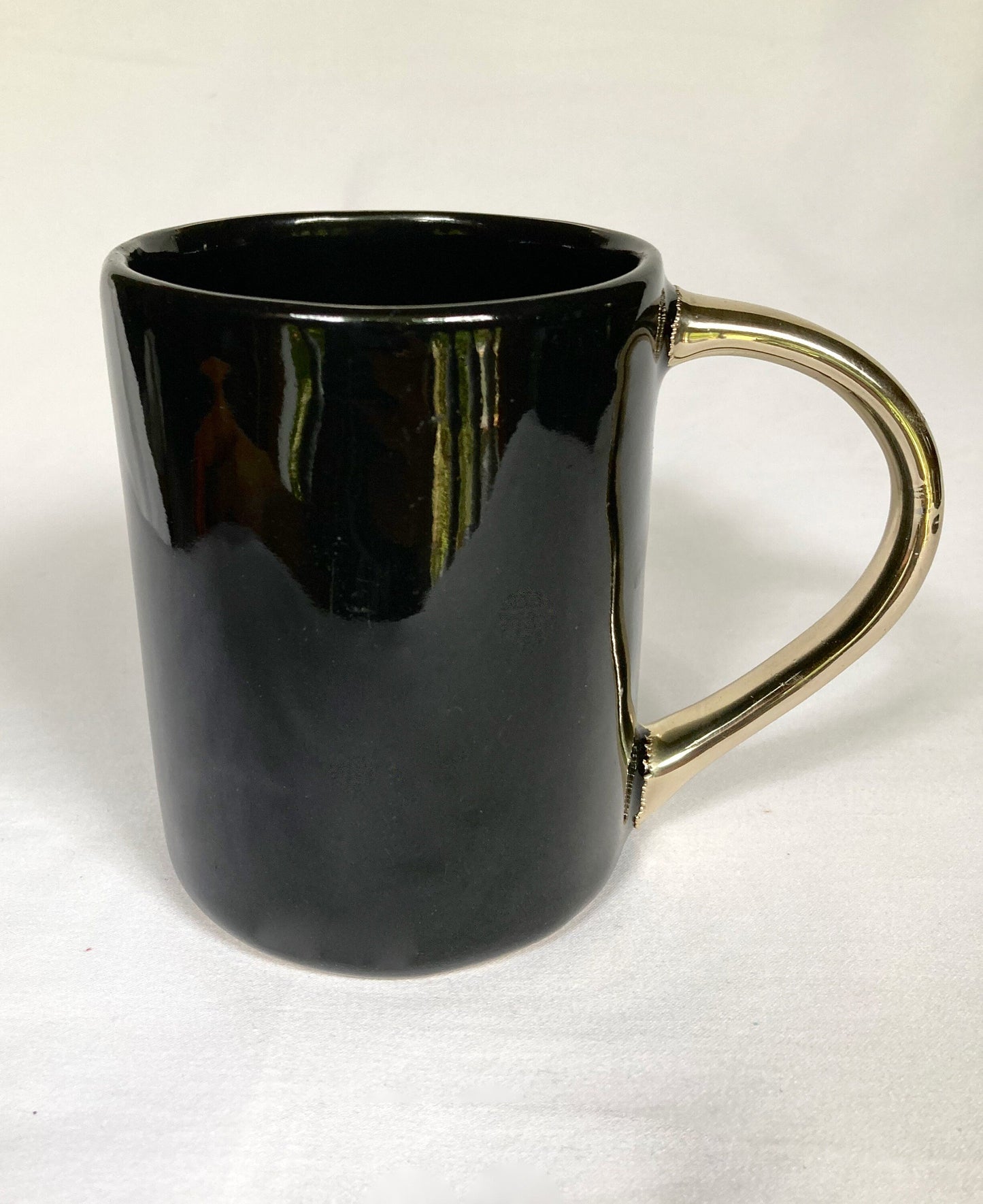 Set of 2 |Black and Gold Ceramic Big Coffee/Tea/Juice/Beverage Mug with Dark Green Semi-precious Agate Crystal | 12 oz/355 ml