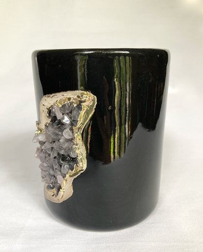 Black & Gold Ceramic Vase with Amethyst Accents