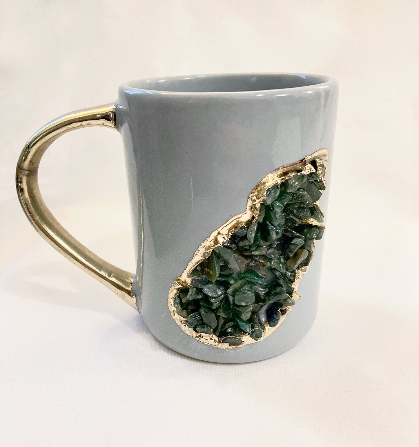 Crystal Stone Patch Mug | Grey & Gold | 12oz — Dark Green Agate