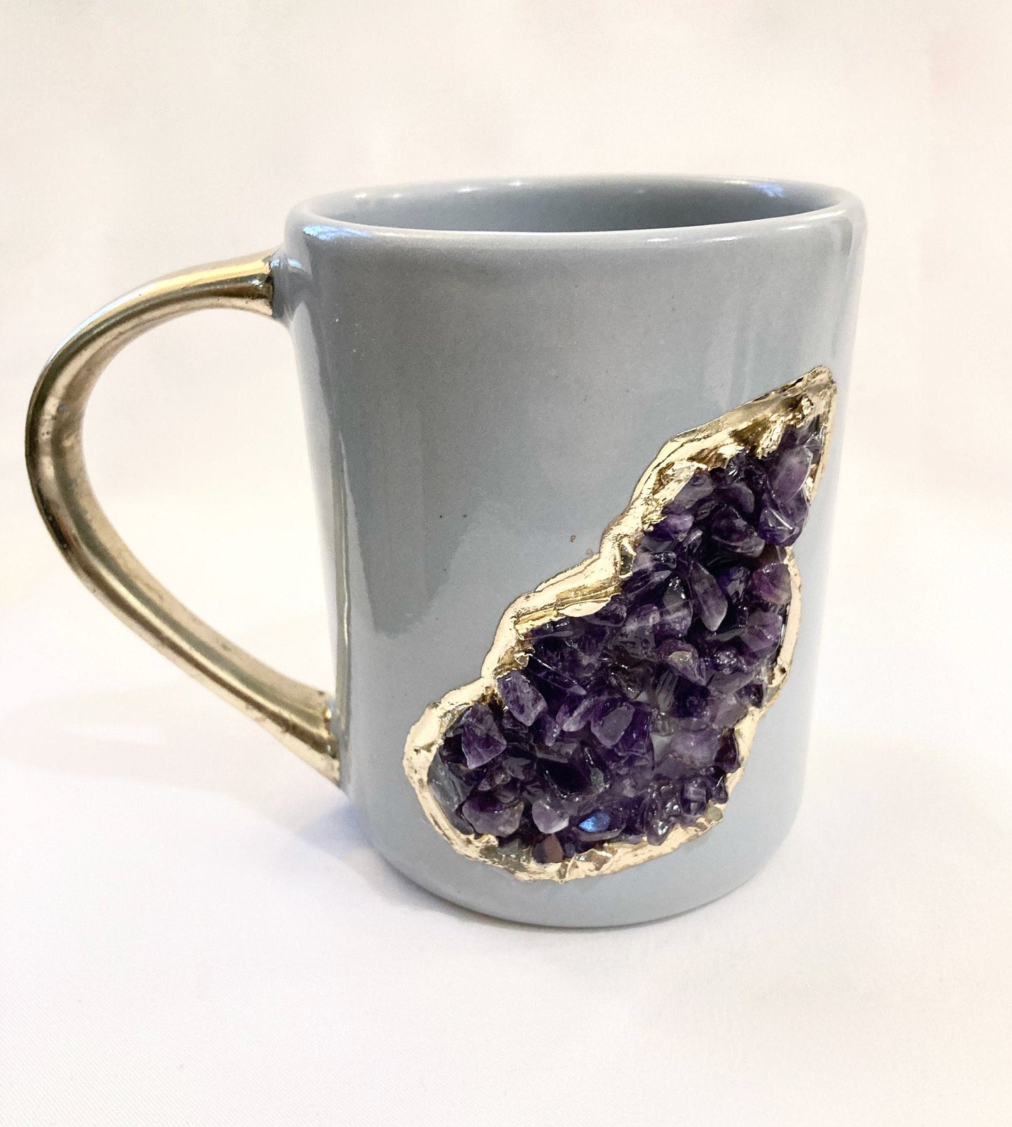 Crystal Stone Patch Mug | Grey & Gold | 12oz — Amethyst