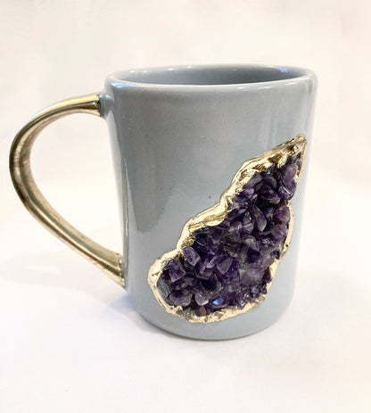 Crystal Stone Patch Mug | Grey & Gold | 12oz — Amethyst