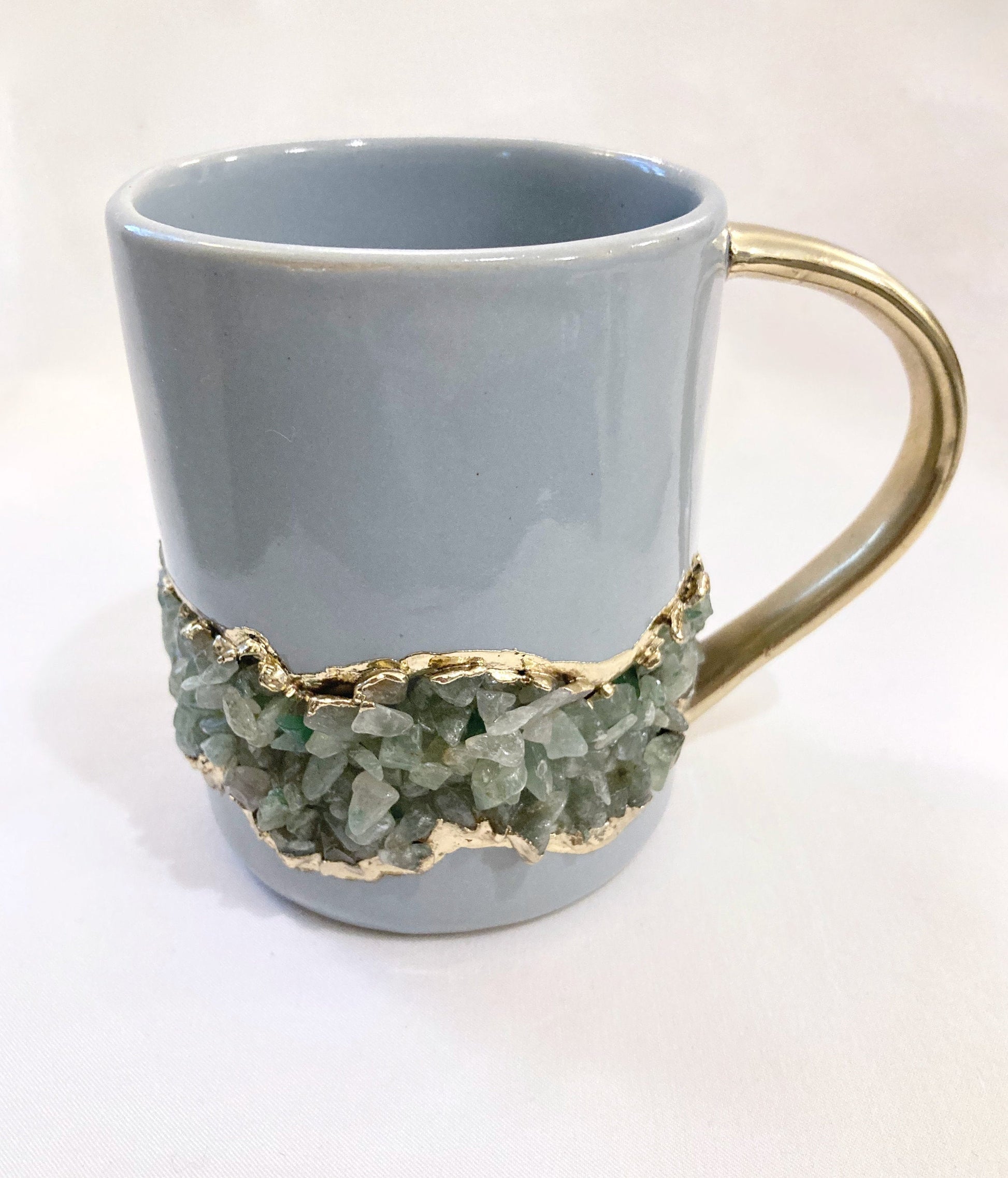 Crystal Chip Band Mug | Grey & Gold | 12oz — Light Green Agate