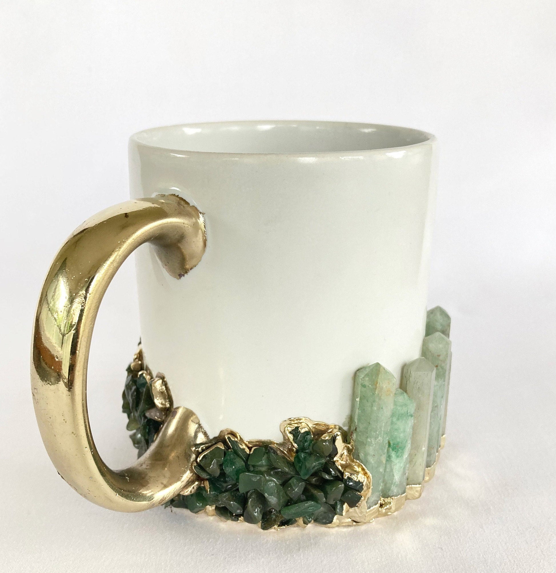 Crystal Base Ring Mug | White & Gold | 13oz — Green Agate