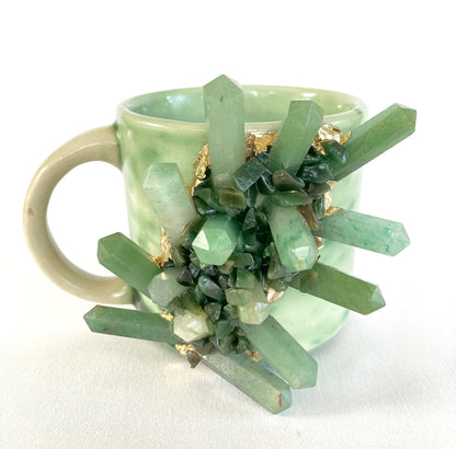 Set of 2 |Personalised Green Marble Effect Ceramic Big Coffee/Tea/Juice Mug with Gold Plated Green Agate Semi-precious | 11 oz/325 ml