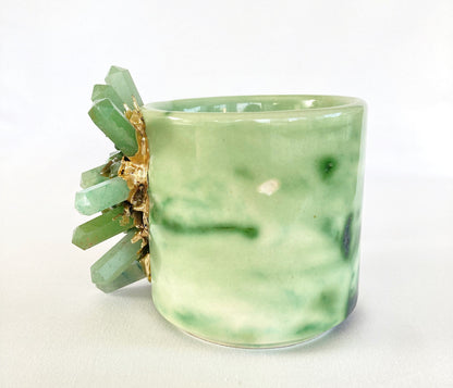 Set of 2 |Personalised Green Marble Effect Ceramic Big Coffee/Tea/Juice Mug with Gold Plated Green Agate Semi-precious | 11 oz/325 ml