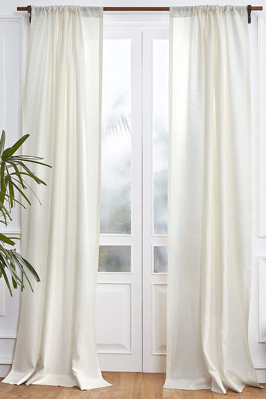 Ivory - 100% Pure Linen Curtains | Cotton Linen Mix | Two Panels | 2" Rod Pocket | Semi Sheer