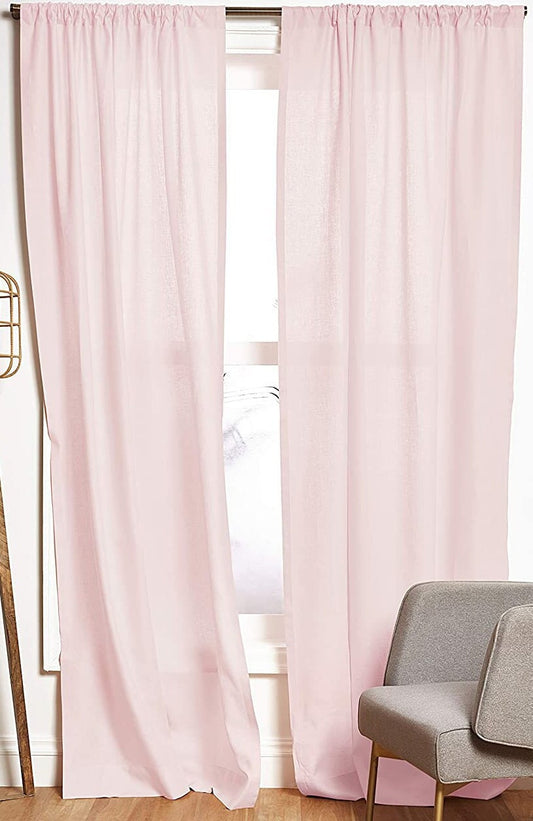 Light Pink - 100% Pure Linen Curtains | Cotton Linen Mix | Two Panels | 2" Rod Pocket | Semi Sheer