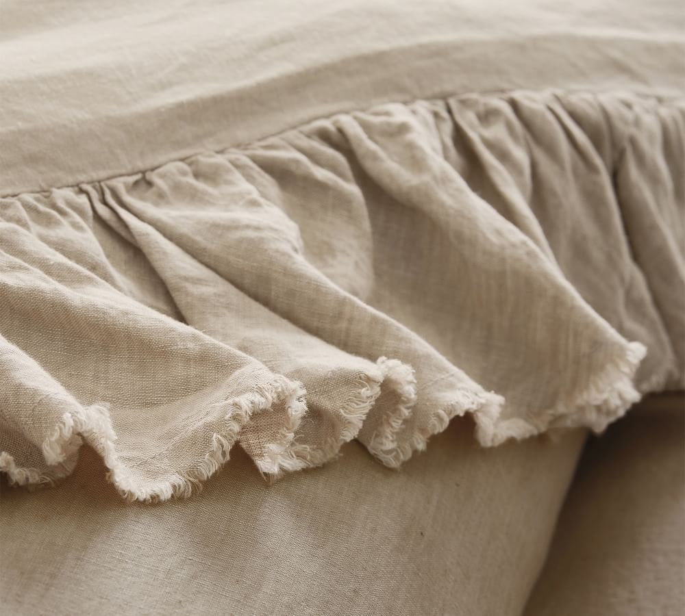 Natural - 100% Pure Linen | Linen Cotton Mix | 3 Piece Ruffle Duvet Cover Set | Handmade | Pre-washed | Soft